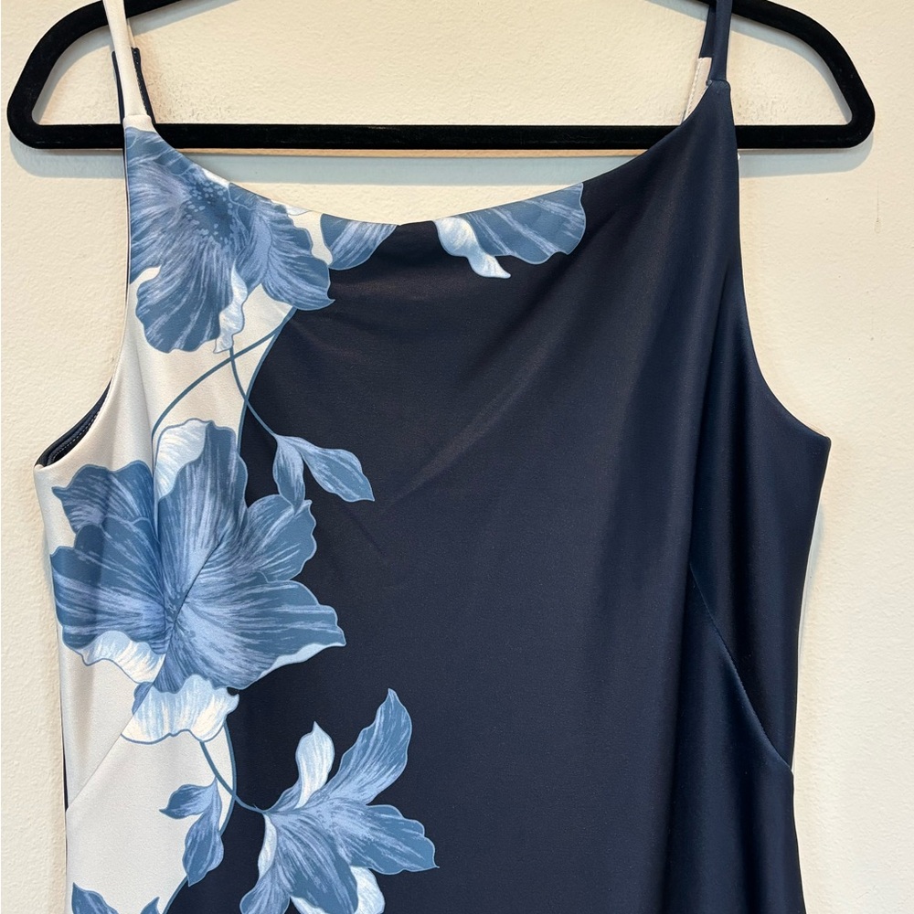 New Donna Karan Navy Dress with Blue Floral Panel - Picture 3 of 6